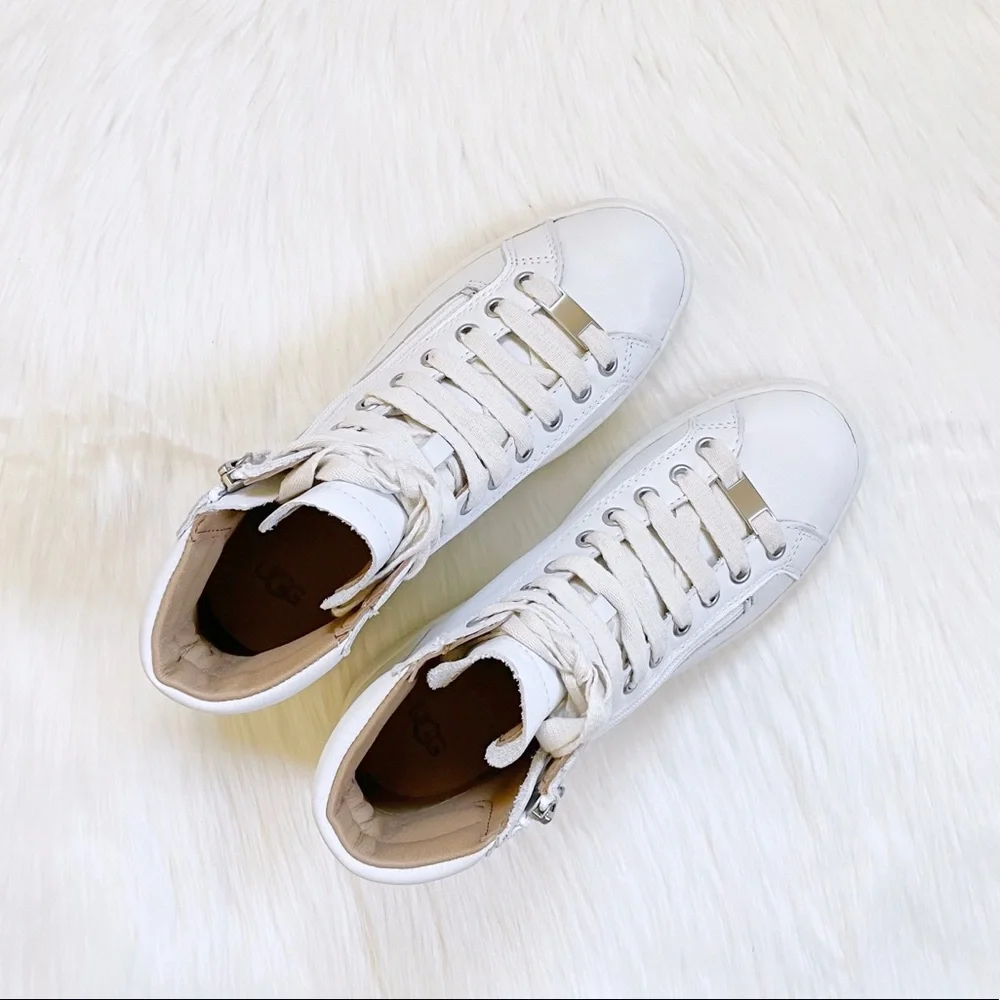 UGG White Leather Olive High Top Sneakers - Picture 3 of 7